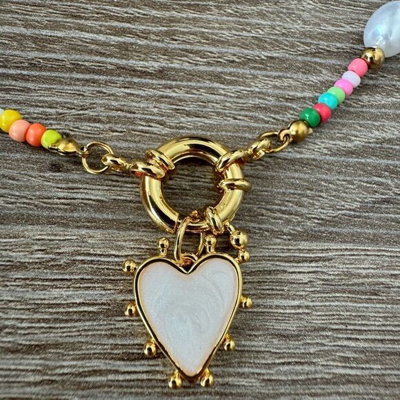 Colorful Beaded Necklace Heart Pendant N819 - Picture 6 of 8